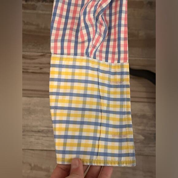 Duncan Quinn $600 striped check pink blue French cuff button down shirt sz 17.5 - Picture 9 of 9